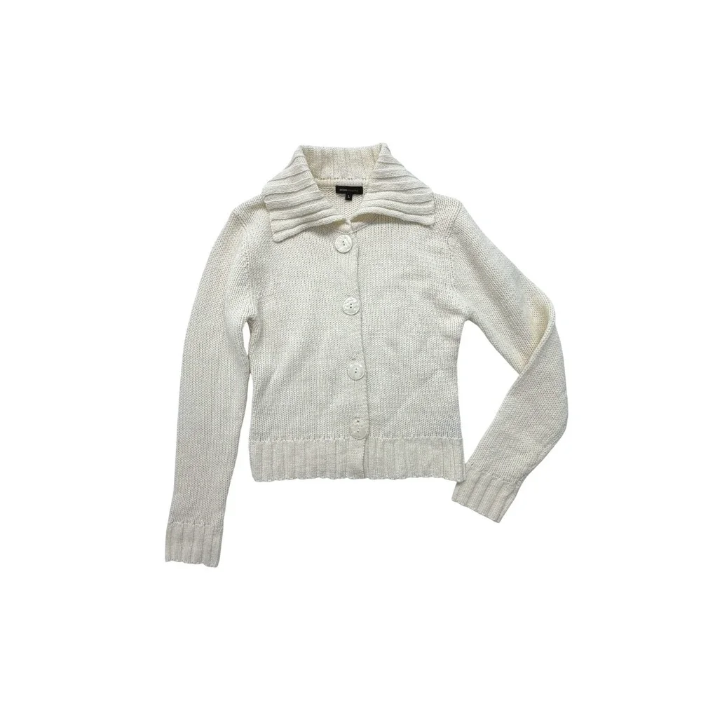 BCBGMAXAZRIA Cream Wool Blend Button Front Cardigan Sweater L